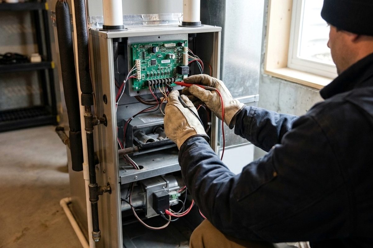 Furnace Repair technician at work