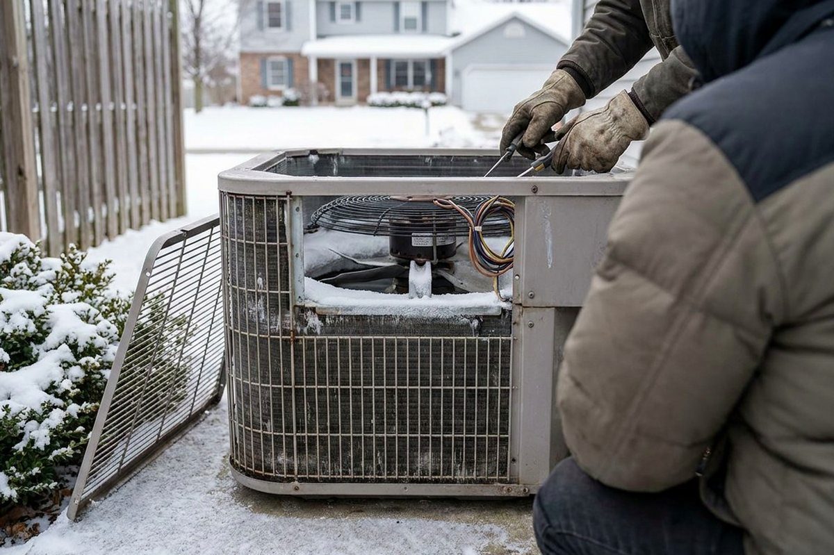 Heat Pump Repair technician at work